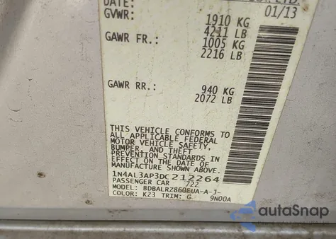 2013 Nissan Altima 2.5 S z USA, uszkodzony, nr VIN 1N4AL3AP3DC212264